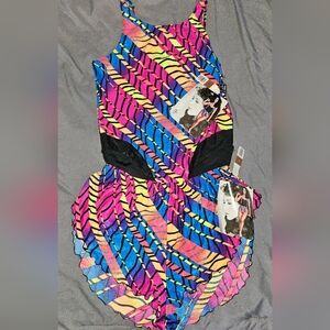 Vintage Rachel McLish “The Body Co.” Neon Leotard & Matching Ruffle Shorts NWT